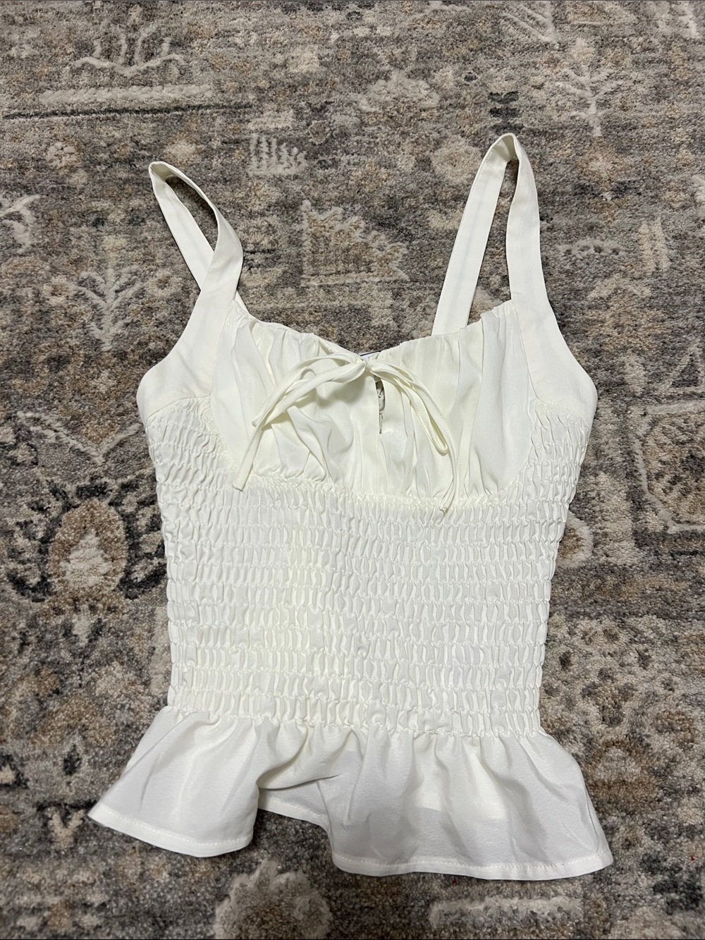 Topshop Cream Smocked Peplum Cami